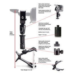 Clamptastick !- Universal Cell Phone Holder for mounting on Rearview Mirror Compatible with Mobile iOS Devices, Android Smartphone GPS and More. (Black - Version 2)