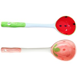 STOBAZA - Cucharas de cerámica con patrón de frutas, versátiles y pequeñas cucharas de postre para helados, especias y sopas, elegante vajilla para el hogar, diseño aleatorio