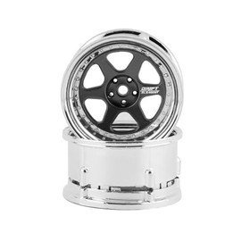 DS Racing Drift Element 1/10 RC Drift Car Rims Wheels, Set of 2, 6-Spoke, Adjustable Offset, Compatible with Yokomo YD MD RD, MST RMX, Reve D RDX, Redcat RDS, HPI, Tamiya TT (Gunmetal w/Chrome Lip)