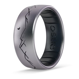 Enso Rings Etched Classic Silicone Rings - Comfortable and Flexible Design - 8mm Wide, 2.16 Thick - Nightfall - Icy Silver/Black Pearl - Size 14