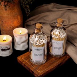 1500° C TABLETOP Match Cloche Glass with Striker, 2 PC,100 Long Matches, Perfect Match Holder, Decorative Matches for Candles, Great Cute Matches Gifts for Chrismas, Daily Surprises.