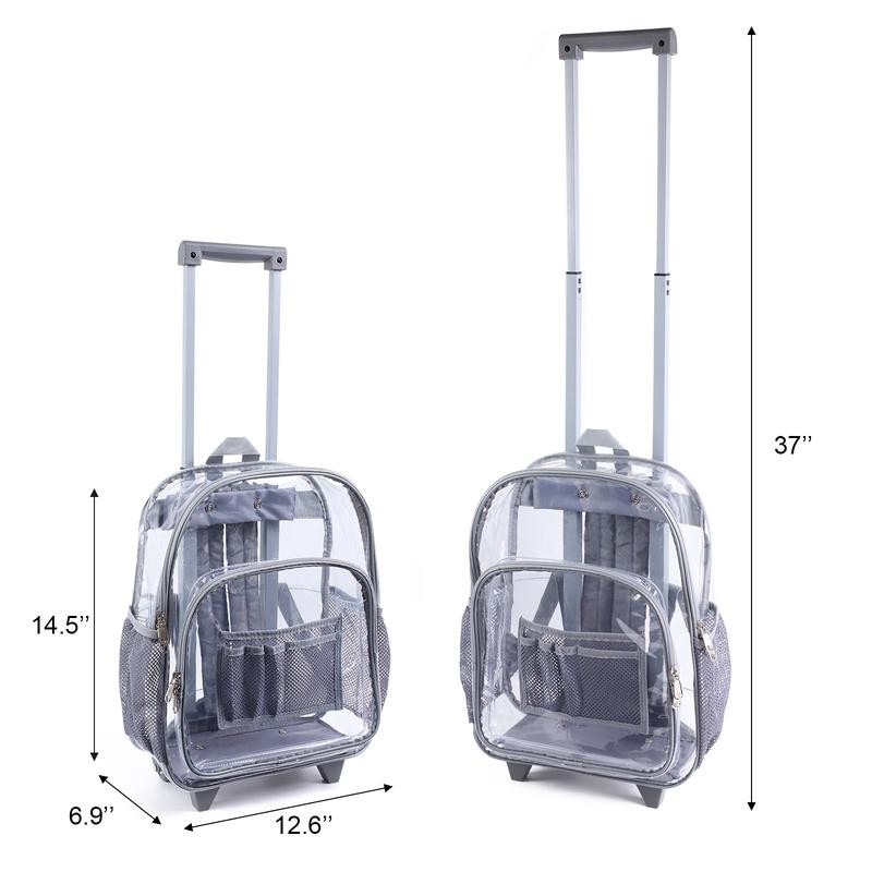 Rolling Clear Backpack, Heavy Duty See Through Bookbag, Transparent PVC