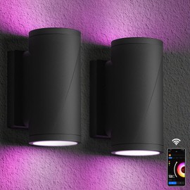 APPECK Outdoor Wall Lights, 16W RGBCW LED Up Down Outdoor Wall Lights, Smart Exterior Lighting Fixture, APP Control, Timer Schedule, IP65 Waterproof Sconce Lights for Porch, Garage, Door