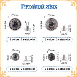 AHANDMAKER 24 Sets Decorative Buttons 12 Styles Conchos for Leather Sunflower Decorative Rivets Studs 12-20mm Turquoise Round Conchos Vintage Metal Screw Button for DIY Leather Craft