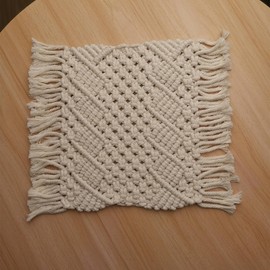 Utobanh Handmade Cotton Woven Crochet Placemat with Tassels, 10 x12 Inches Small Place Mat for Bohemian Wedding Décor, Boho Table Mat for Farmhouse, Rustic Décor for Dining Table, Beige