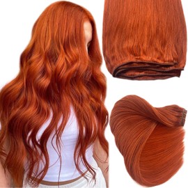 Weft Hair Extensions Human Hair, 18 Inch 100G Ginger Sew in Hair Extensions Real Human Hair Invisible Human Hair Sew in Extensions Seamless Human Hair Extensions Weft Sew in Hair Bundles Human Hair