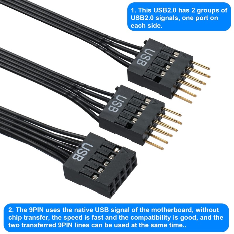 MZHOU Dual USB 2.0 Header Splitter - 9-Pin Motherboard Male