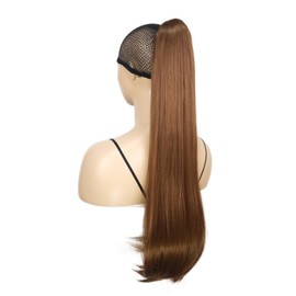 onemily 26Inch Ponytail Extension Long Straight Ponytail Clip in Claw Synthetic Hair Extension Natural Looking Hairpiece for Women Daily Party(Medium Brown)