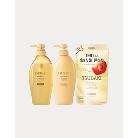 Tsubaki [츠바키] 프리미엄 볼륨&리페어 샴푸 컨디셔너 2종 세트(샴푸 리필 300ml 증정) [Tsukuba] Premium Volume & Repair Shampoo and Conditioner Set (Includes 300ml Shampoo Refill)