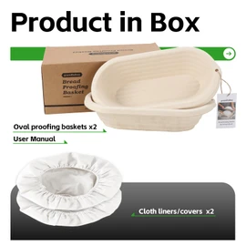 2x 12inch Oval Pulp Bread Proofing Basket Sourdough Banneton Bortform with Linen Liners For Professional and Homemade Bread Baking Supplies