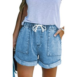 NEYOUQE Women's Jeans with Pockets, Plain Shorts, Women's Summer Shorts, C sky blue