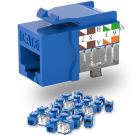 Conector Keystone Cat6 Slim - Paquete de 25 RJ45 de 90 Grados, Azul - Compatible con Placas de Pared de Red o Paneles de Conexión