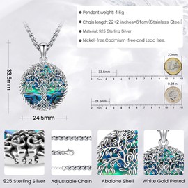 Eusense Tree of Life Necklaces for Women, 925 Sterling Silver Tree of Life Pendant Chain with Abalone Shell Jewellery Gifts for Women Girls