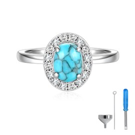 Sterling Silver Turquoise Cremation Urn Ring: Women Cremation Memorial Keepsake Ring for Ashes with Cubic Zirconia Bereavement Jewelry Gift for A Loss of the Loved One (Size 9)