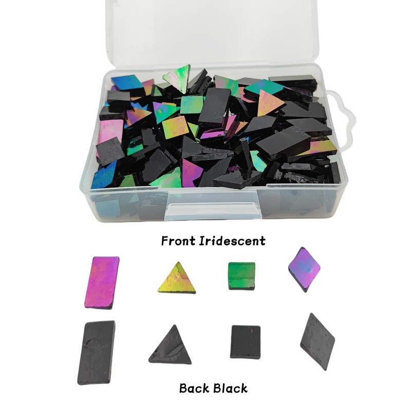 200g Iridescent Glass Mosaic Tiles, 270 Pieces, 4 Shapes, Mixed