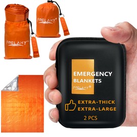 Frelaxy Emergency Blanket 2-Pack/4-Pack, Extra-Thick Extra-Large Space Blankets with Whistles, Storage Pouchs, and EVA case