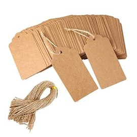 100 PCS Kraft Paper Gift Tags with 100 Feet Natural Jute Twine for Wedding Brown Rectangle Craft Hang Tags