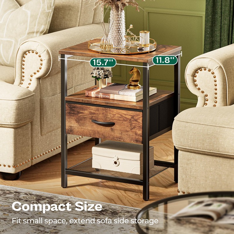 Huuger Night Stand with Fabric Drawer, Side Table with Mesh