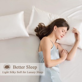 Satin Cushion Cover 40 x 80 cm, Set of 2, Soft as a Silk Pillowcase, Like Silk Pillowcase Suitable for Curly Hair, Satin Pillowcase with Zip, Vielit Cushion Covers, Beige Cushion Cover