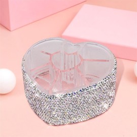 TISHAA Bling Dazzling Rhinestone Adorable Luxury Heart Shaped Makeup Brush Lipstick Holder Organizer Tray for Desk (White)