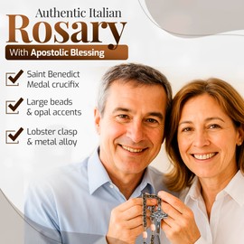 Italian Rosary with Pope Leo XIV Apostolic Blessing – Large Beads Catholic Necklace for Car Mirror, First Communion, Religious Keepsake Gift