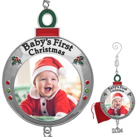 Baby's First Christmas Photo Ornament - 2024 Dated - Xmas Picture Ornaments for Newborns - Gift/Storage Bag Included