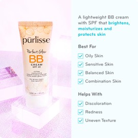 pūrlisse Perfect Glow BB Cream with SPF 30 - Matte Meets Dewy Finish - Enriched with Goji & Hawthorn Berry to Help Improve Skin Texture & Radiance - Medium Warm (1.4 oz)