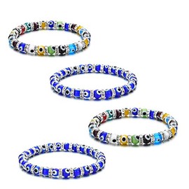 4 Pcs Turkish Evil Eye Glass Bead Stretch Bracelet Set Crystal Strand Protection Amulet Fatima Hamsa Hand Charm Lucky Jewelry for Women Men-4pcs-3