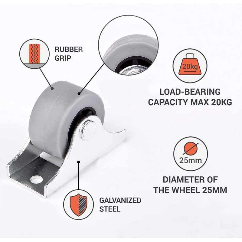 SKIR'CO Pack of 20 Small 25 mm Furniture Castors Rubber