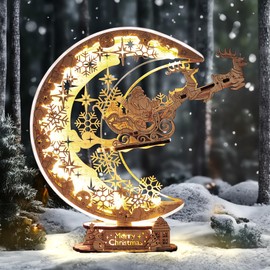 FUNPOLA LED 3D Wooden Puzzle Christmas Night Flight Moon Lamp, Festive Night Light as Christmas Decoration, Unique Christmas Gift for Adults and Children (Brown)