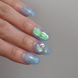 Aqua water drop uruuru handmade nail tip - short oval / 아쿠아 물방울 우루우루 수제네일팁 - 숏오벌