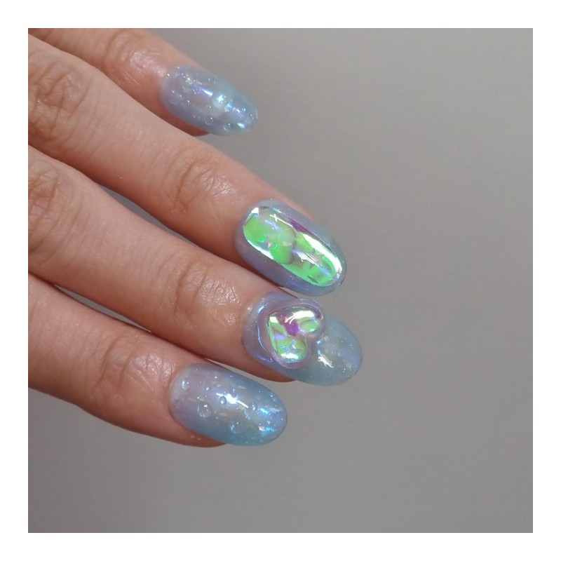 Aqua water drop uruuru handmade nail tip - short oval