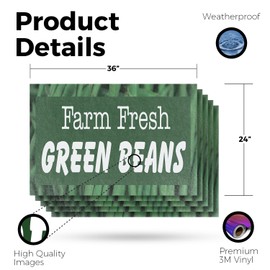 Farm Fresh Green Beans Vinyl Decal 5 Pack of 24 Inch x 36 Inch Weatherproof Heavy-Duty Adhesive Backing | Nutritious Vegetables, Local Farms, Grocery Promotions | Made in USA