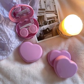 BEDARTIST 4 Packs Heart Shape Contact Lens Cases, Travel Eye Contacts Case Box Holder, Portable Contact Lenses Tweezers Remover Tool Solution Bottle Kit for Daily Outdoor Traveling (Assorted Color)