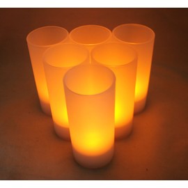 6pc Amber Rechargeable LED Tea Light Candles Set with Votives