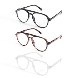 DXYXYO 3 Pack Oversized Retro Aviator Reading Glasses Men 3.5, Womens Classic Wide Lightweight Blue Light Blocking Computer Readers, Black Brown Clear