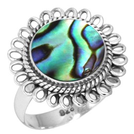 Jeweloporium 925 Silver Ring for Women Multicolor Natural Abalone Shell Stone Statement Silver Ring Size S Mothers' Day Gift Fashion Jewelry