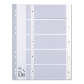 ELBA 400013946 Kunststoff-Register Strong-Line 1-5 5-teilig für DIN A4 Plastikregister mit beschriftbarem Deckblatt weiß Ringbuch Ordner Ring-Mappe