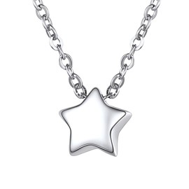 Silvora Women's Silver Necklace with Heart/Moon/Star/Round Pendant, Women's Basic Chain Layered Silver Necklace 45 + 5 cm Long, Layered Silver Chain Heart Necklace for Women, Sterling Silver