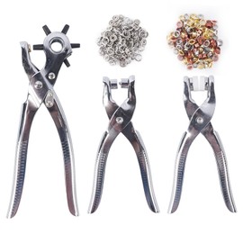 Luabue Set of 3 Pliers, Hole Pliers, Eyelet Pliers & Press Stud Pliers, Ergonomically Hardened Revolver Punch Pliers for Leather, Wallets, Clothing, Crafts (2.5-5 mm)