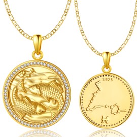 GUANMTY Gold Pisces Necklace For Women Sterling Silver Pisces Zodiac Pendant Birthday Present Feb and Mar Gold 12 Constellation Necklaces Gift for Women Wedding Anniversary Birthday Gifts