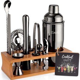 Bartender Kit Cocktail Shaker Set with Stand Bar Tool Bar Set for Drink Mixing Home Bartending Kit 17-Piece Bar Cart Accessories: Martini Shaker, Mixer Spoon, Jigger, Muddler, Strainer & Recipes Gifts