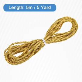 sourcing map Twisted Cord Trim, 5 Yard 4mm 3-Ply Twine Braided Rope Shiny Thread String for Craft Gift Bag Curtain Christmas Decor, Deep Gold - 5m