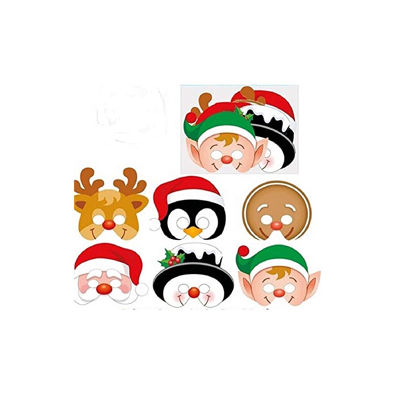 Playwrite Pack of 12 Christmas design cardboard masks