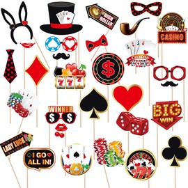 Generic 29pcs Casino Photo Booth Props Las Vegas Theme Selfie Props Poker Night Birthday Party Supplies Photography Backdrop Decorations