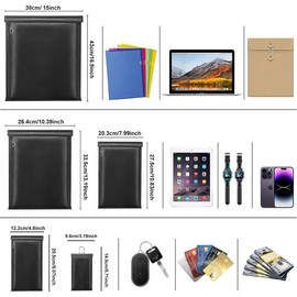 Large Faraday Bags- 5 Pack Faraday Cages for Laptops & Tablets & Phones & Car Keys, Faraday Key Fob Protector, Fireproof & Waterproof RFID Faraday Pouch Key Fob Signal Blocker Anti-theft Faraday Bag - Color: 5 PCS