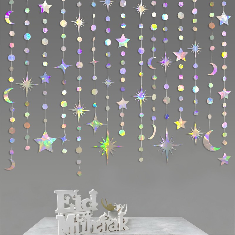 Iridescent Party Decorations Holographic Star Moon Circle Dot Garland Hanging