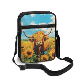 UOIMAG Cute Highland Cow Crossbody Bag for Women Small Zipper Phone Purse Shoulder Bags Lightweight