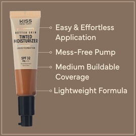 Kiss New York Tinted Moisturizer with SPF 32 PA+++ (Cappuccino) With Kabuki Brush,12 Hour Hydrating Sunscreen for Face, No White Cast for Dark Tones, Natural Finish With Hyaluronic Acid, Vitamin E