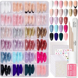 Beetles Press on Nails Kit 720Pcs 24 Colors, Short Almond Press on Nails Glossy Matte Glitter With Nail Glue & Nail Tabs Stickers, Natural Fit Lightweight Fake Nails Kit Art For Women Girls